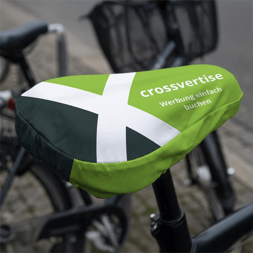 Werbung auf Fahrradsattelbezügen