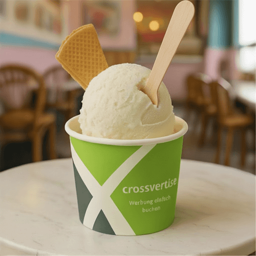 Werbung auf Eisbechern