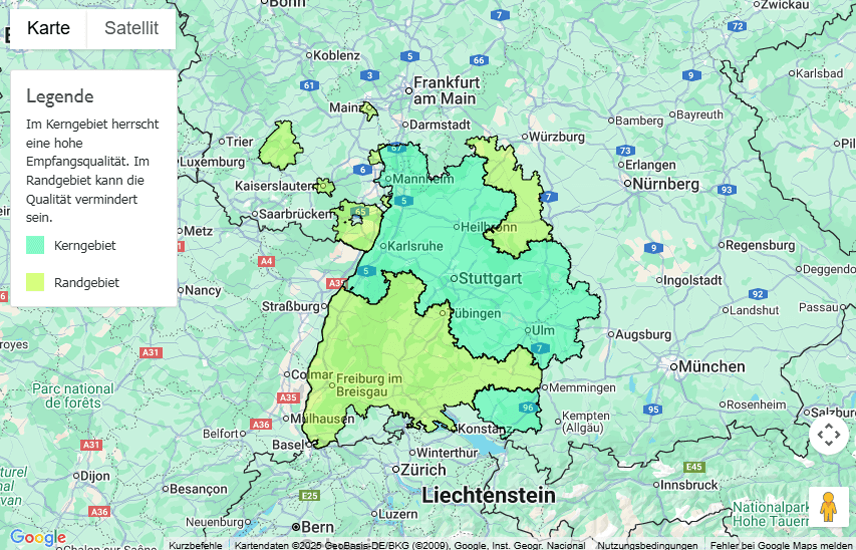 Sendegebiet bigFM Baden-Württemberg