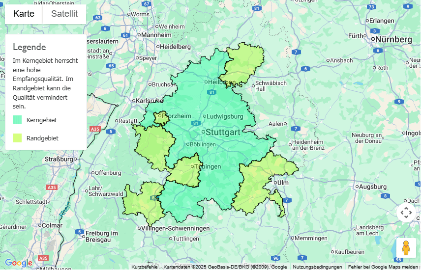 Sendegebiet DIE NEUE 107.7