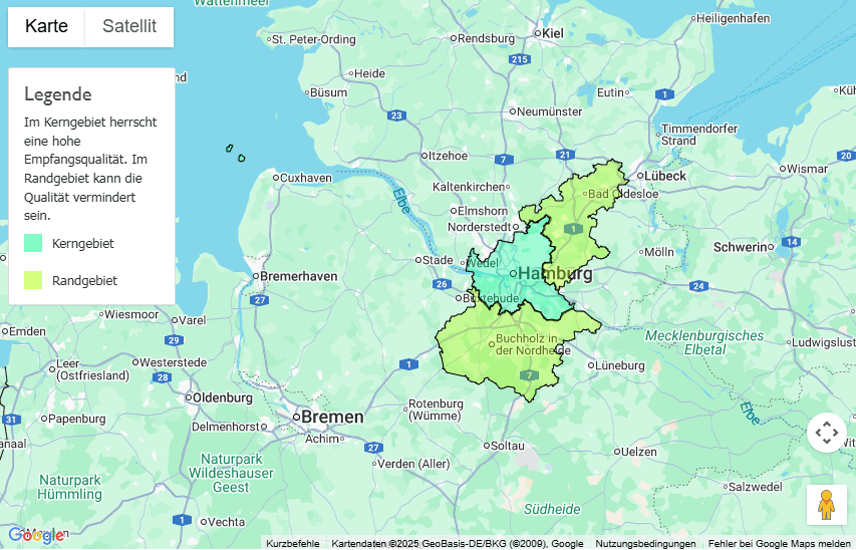 Sendegebiet HAMBURG ZWEI