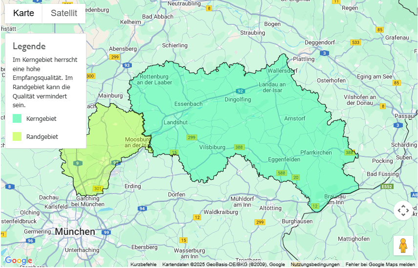 Sendegebiet maximal RADIO Niederbayern