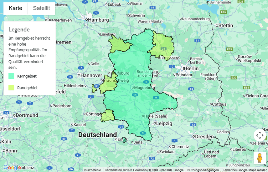 Sendegebiet Radio Brocken