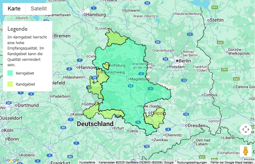 Sendegebiet radio SAW