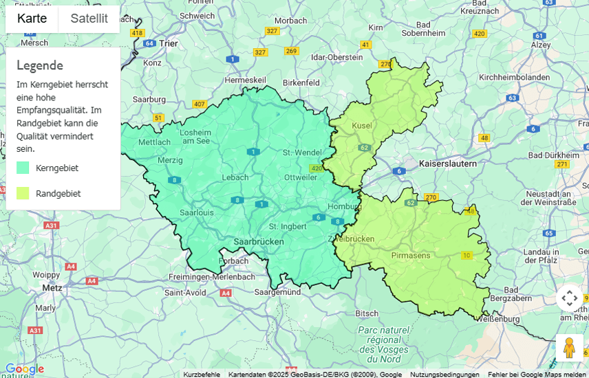 Sendegebiet SR 3 Saarlandwelle