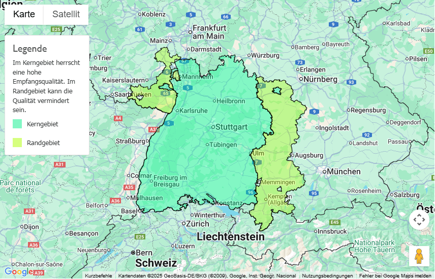 Sendegebiet SWR1 Baden-Württemberg