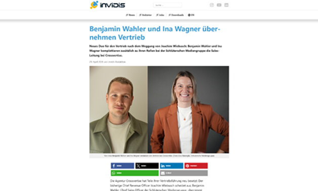 Das Bild für invidis: Benjamin Wahler und Ina Wagner übernehmen Vertrieb