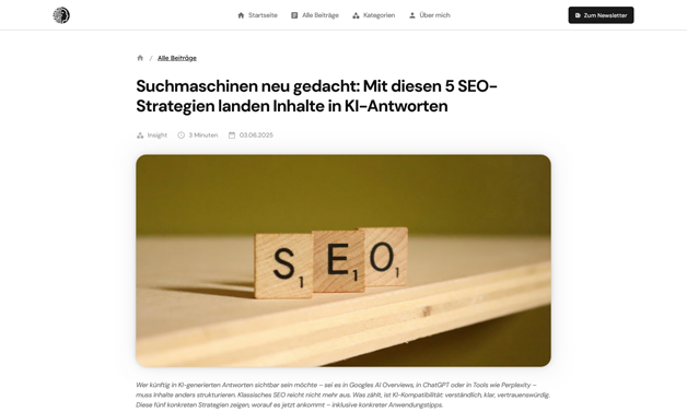 Das Bild für ki-marketing.com: 5 SEO-Strategien für KI-Antworten
