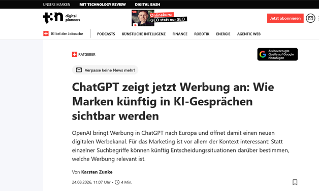 t3n: ChatGPT zeigt jetzt Werbung an